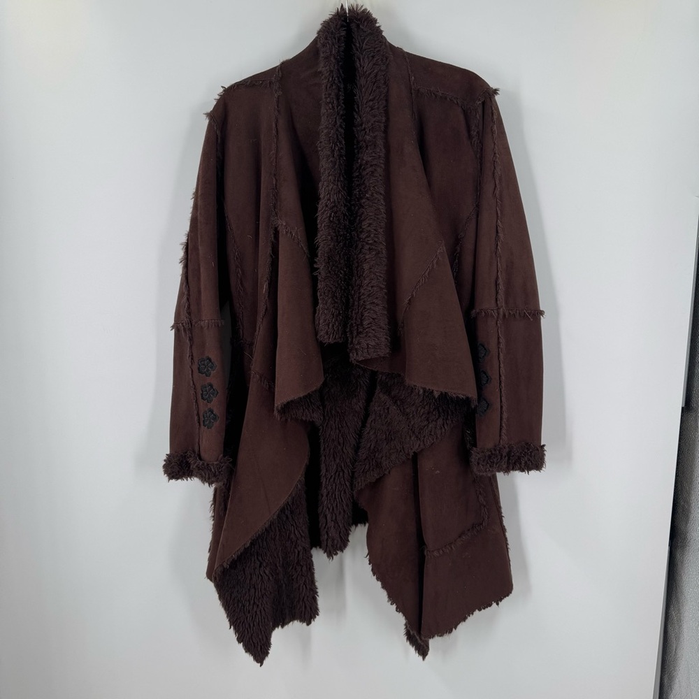 Biya Jonny Was Brown Jacket Shawl with Faux Fur Trim Women’s Size M